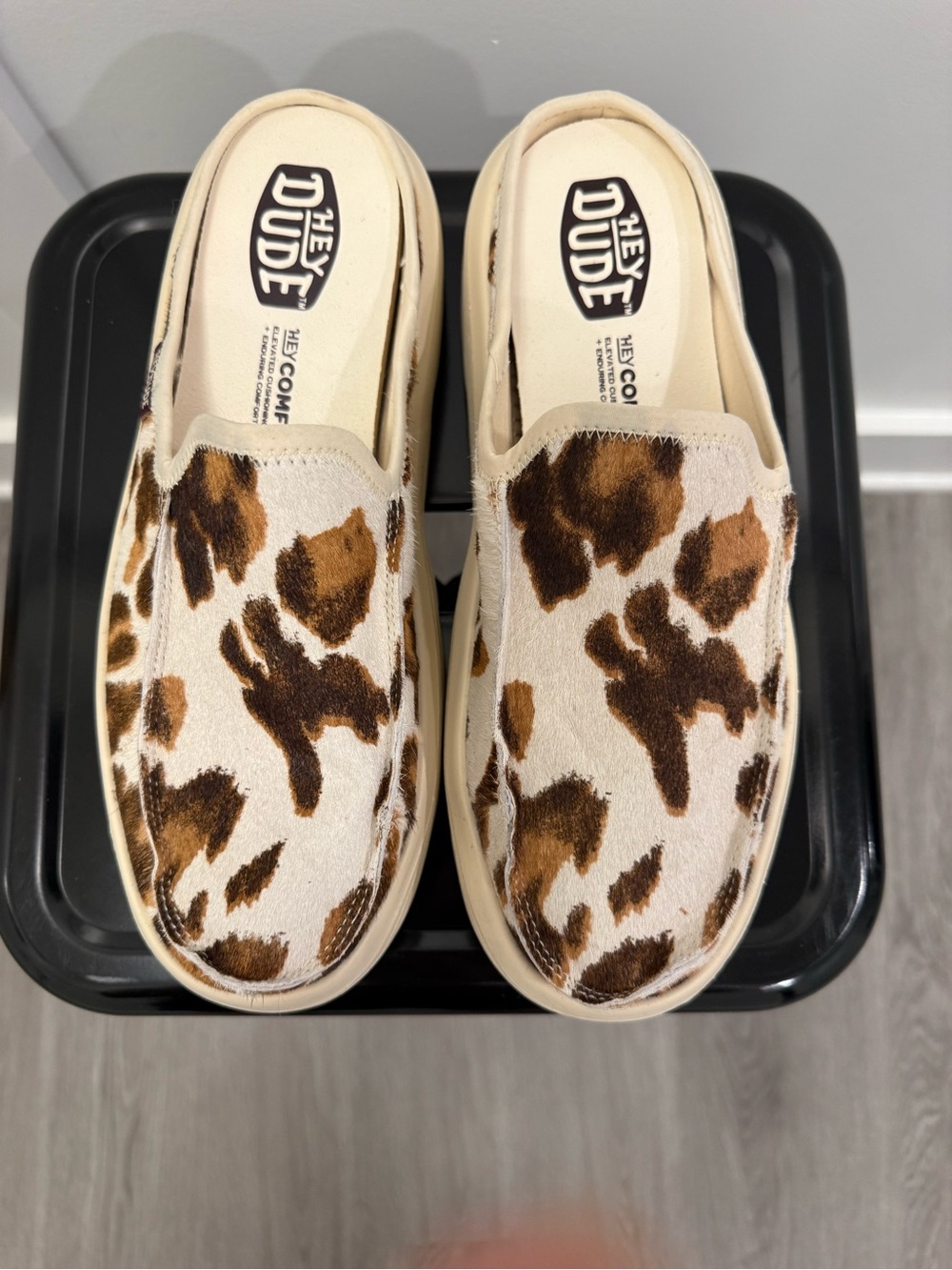 Hey Dude Women's Leopard Slip-On Platform Mules - Brown & Cream - Picture 3 of 11